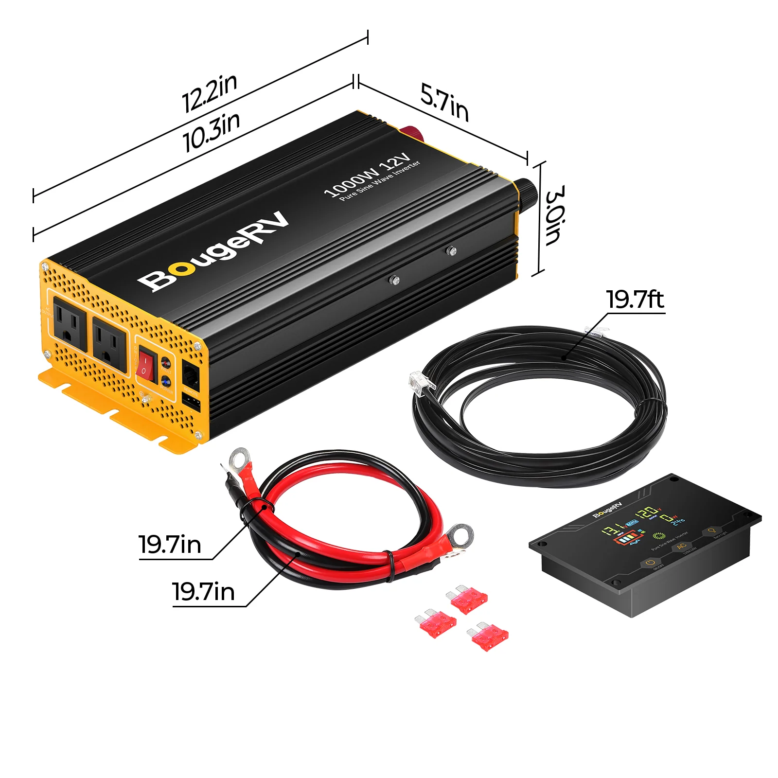 BougeRV 1000W 12V Pure Sine Wave Inverter with Bluetooth - Image 6