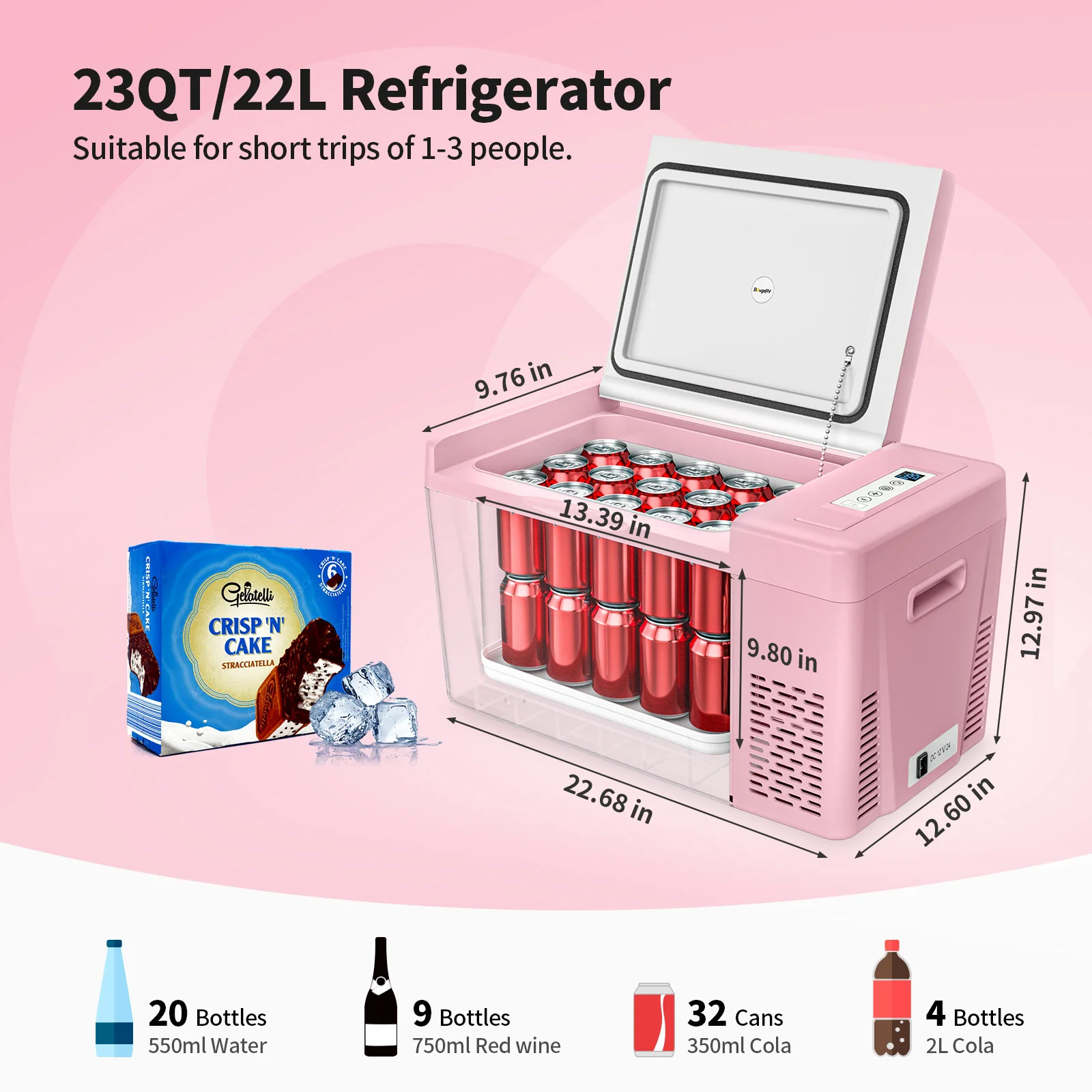 BougeRV 12V 23 Quart Colorful Pink Portable Fridge - Image 4