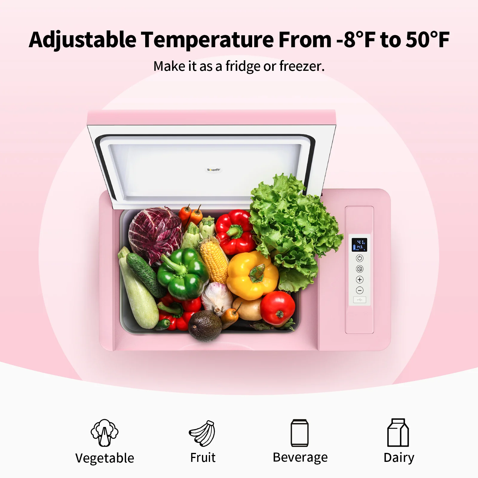 BougeRV 12V 23 Quart Colorful Pink Portable Fridge - Image 6