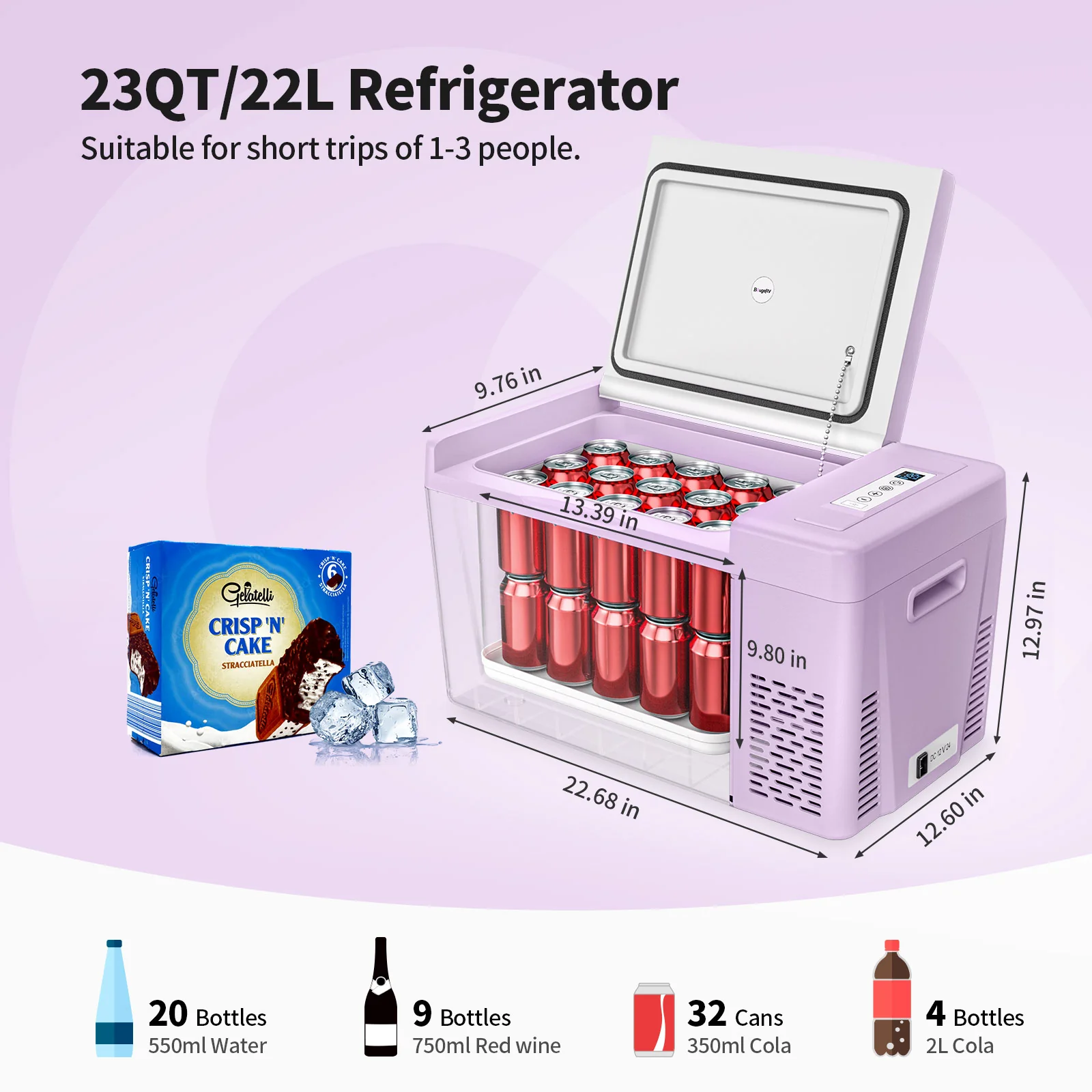 BougeRV 12V 23 Quart Colorful Purple Portable Fridge - Image 4