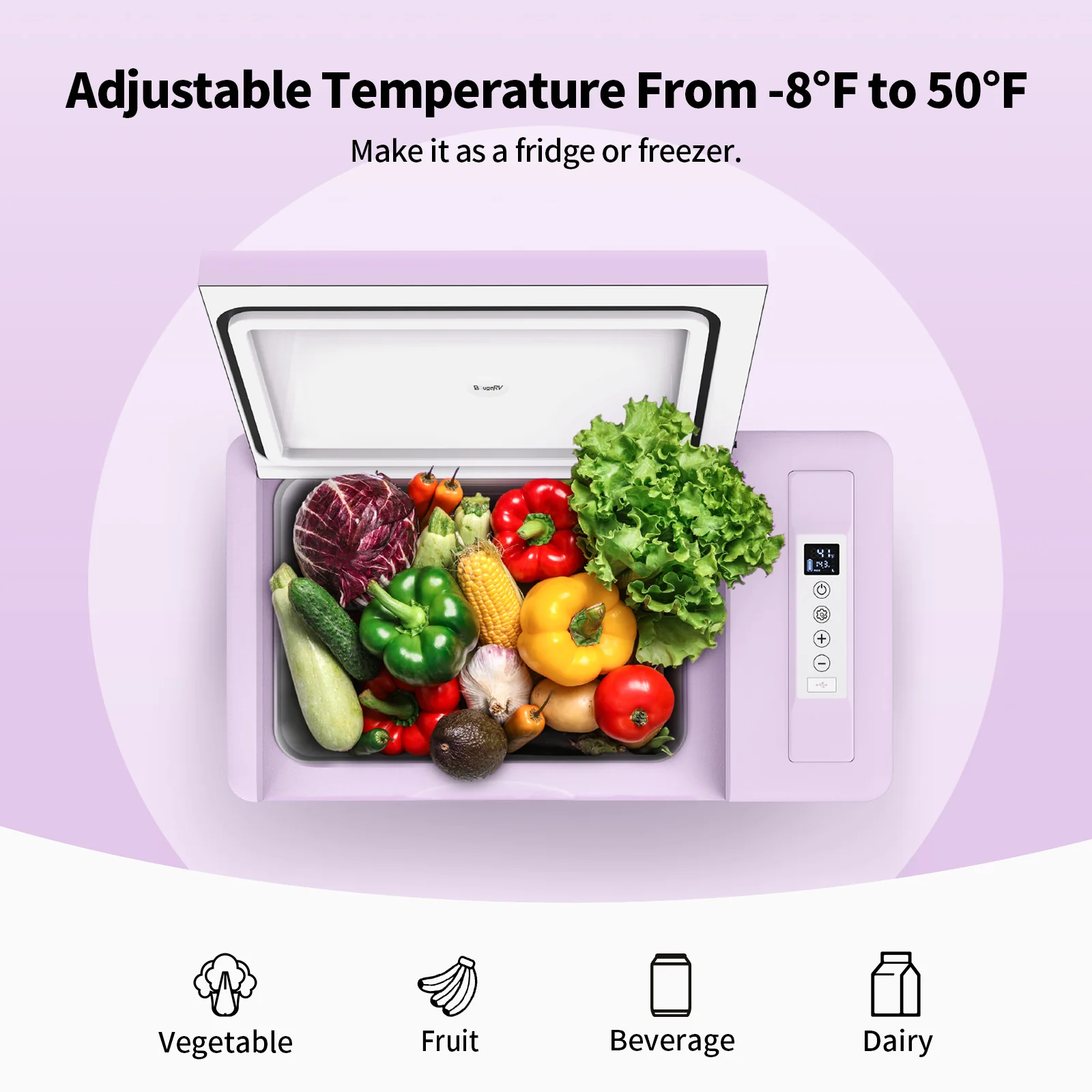 BougeRV 12V 23 Quart Colorful Purple Portable Fridge - Image 6