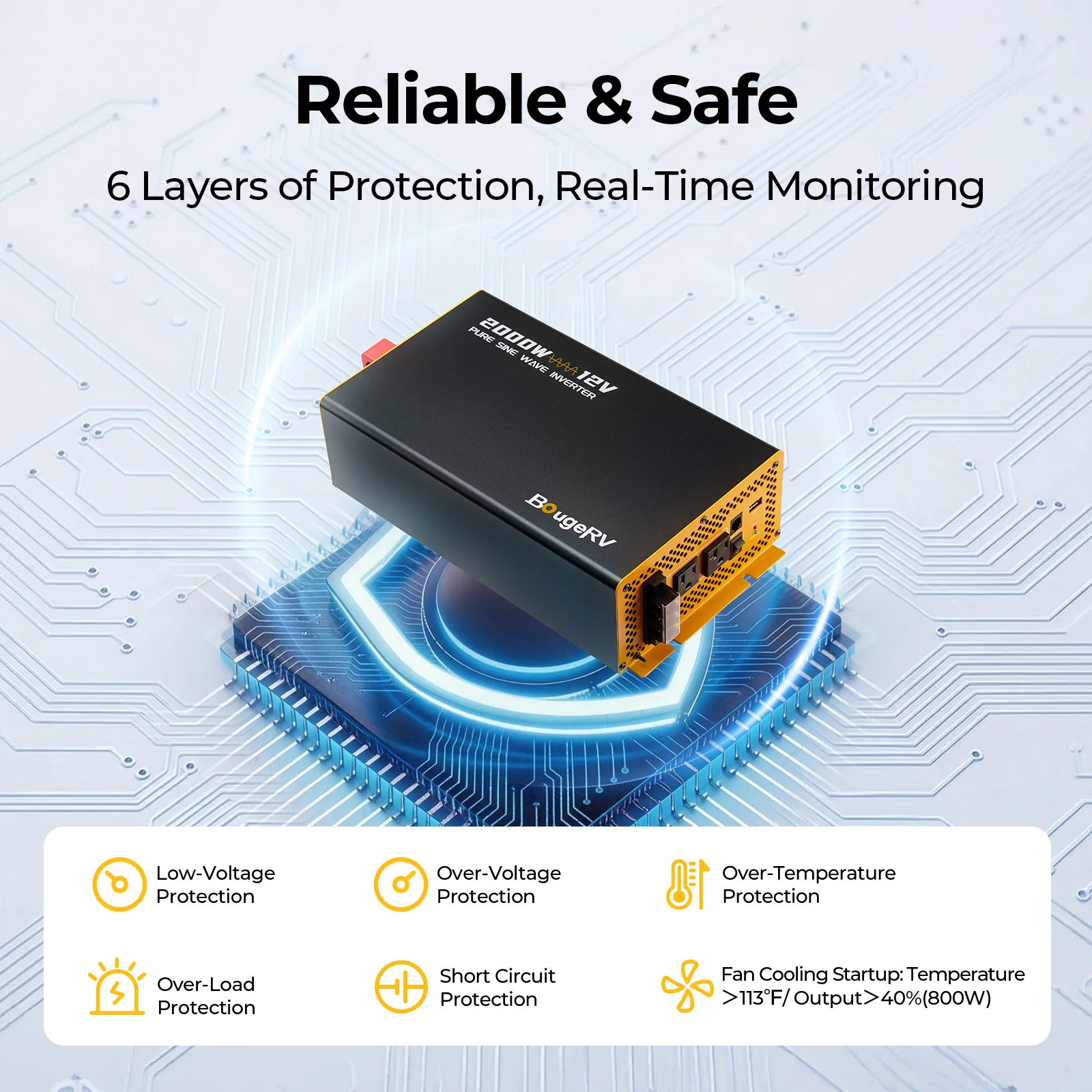 BougeRV 2000W 12V Pure Sine Wave Inverter with Bluetooth - Image 4