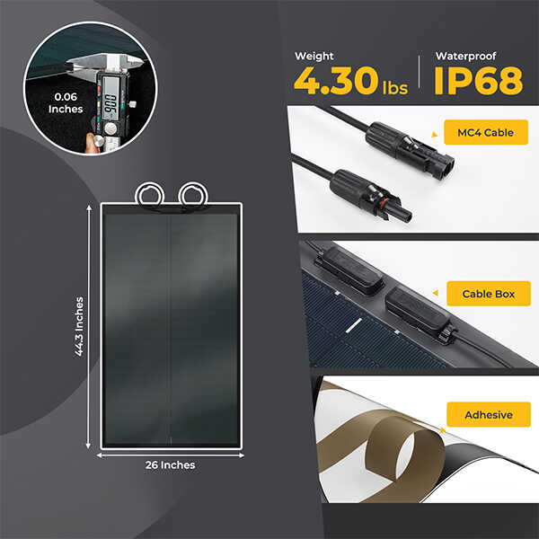 BougeRV Yuma 400W(100W*4pcs) CIGS Thin-film Flexible Solar Panel (Square with Adhesive) - Image 7