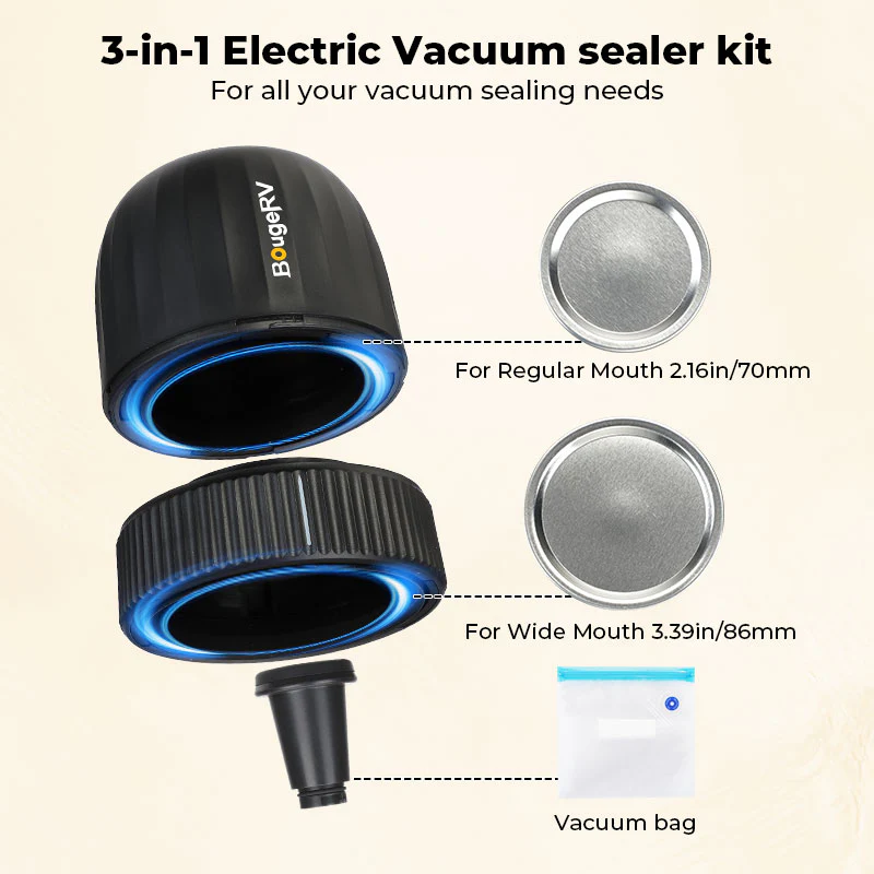 BougeRV Auto Stop Mason Jar Vacuum Sealer Kit - Image 2