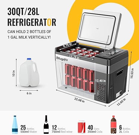 BougeRV 12V 30 Quart (28L) Portable Fridge Black Kit - Image 6