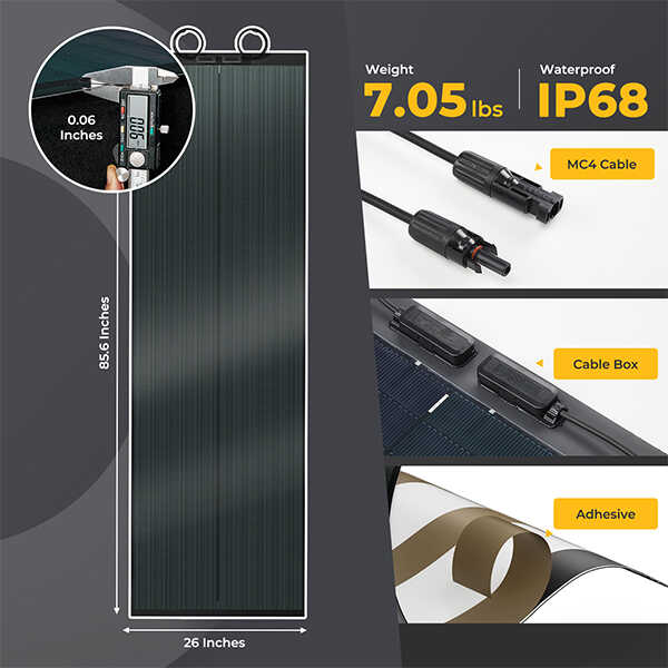 BougeRV Yuma 400W (200W*2pcs) CIGS Thin-Film Flexible Solar Panel with Adhesive - Image 6
