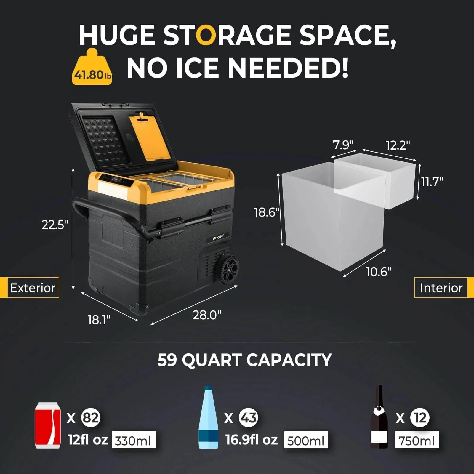 BougeRV CR55 59 Quart Dual Zone 12V Portable Fridge Freezer - Image 5