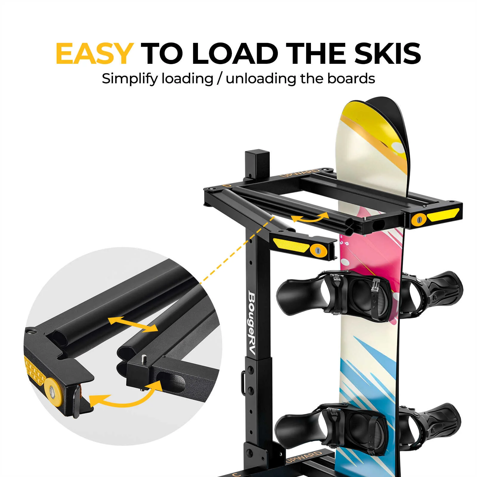 BougeRV Hitch Ski Snowboard Rack with Security Lock - Image 4