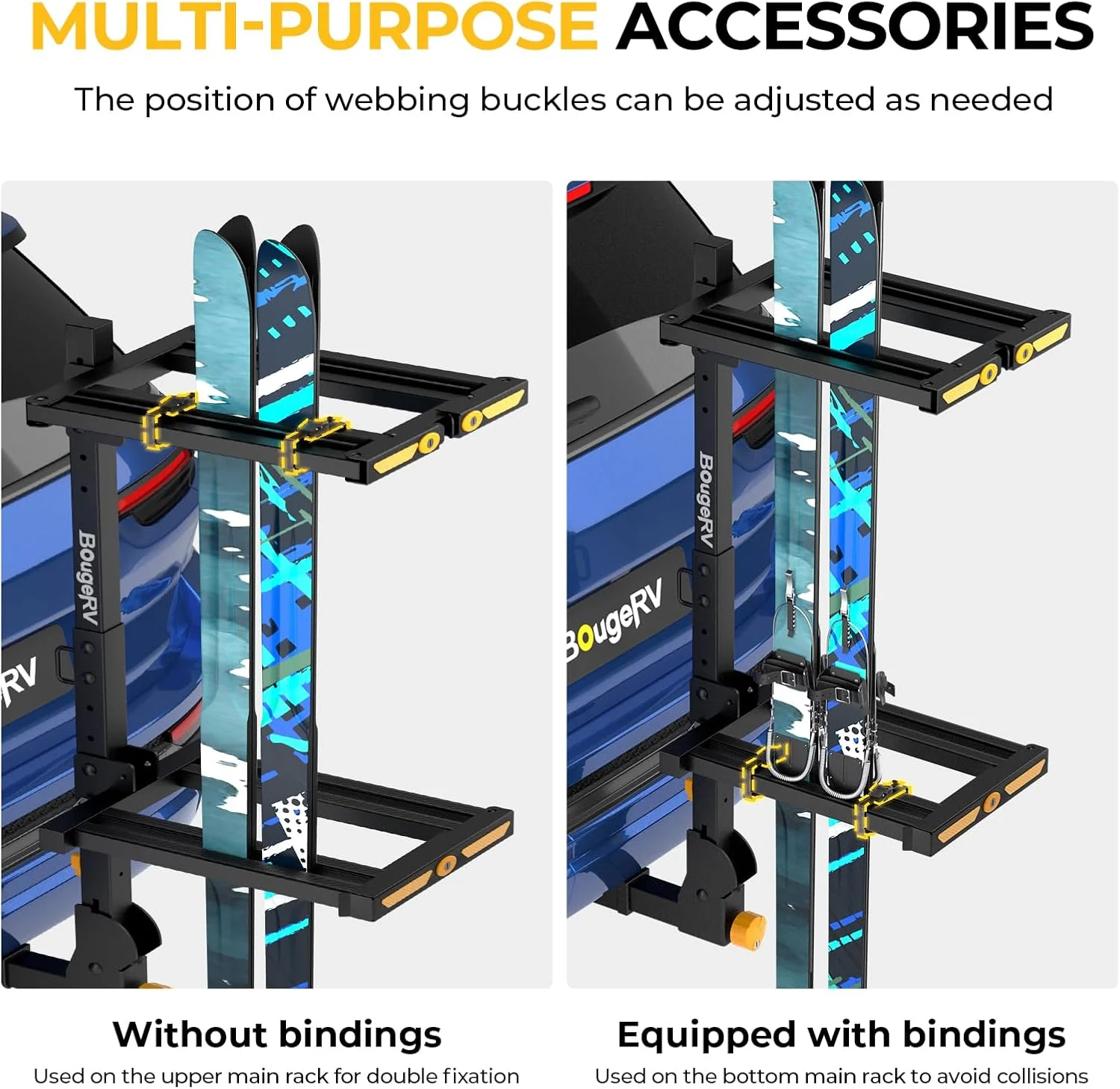 BougeRV Hitch Ski Snowboard Rack with Security Lock - Image 6