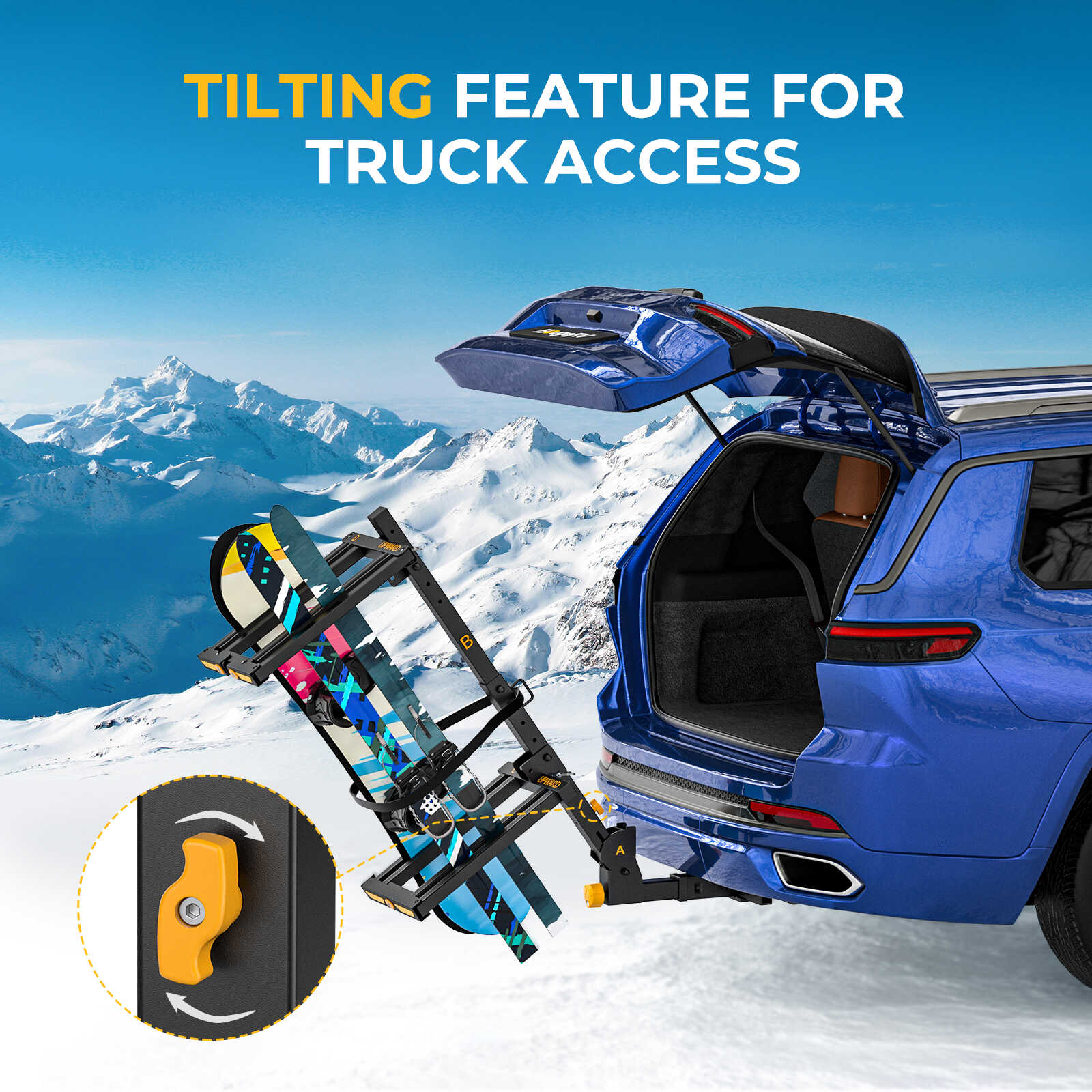 BougeRV Hitch Ski Snowboard Rack with Security Lock - Image 7