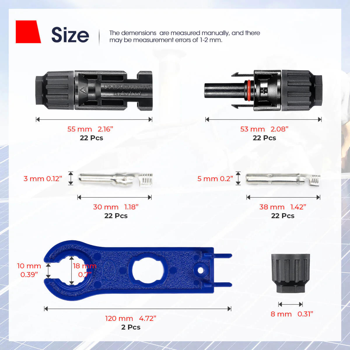 (10AWG) Solar Connectors kits(6Pairs Male/Female &1 pair of spanners) - Image 6