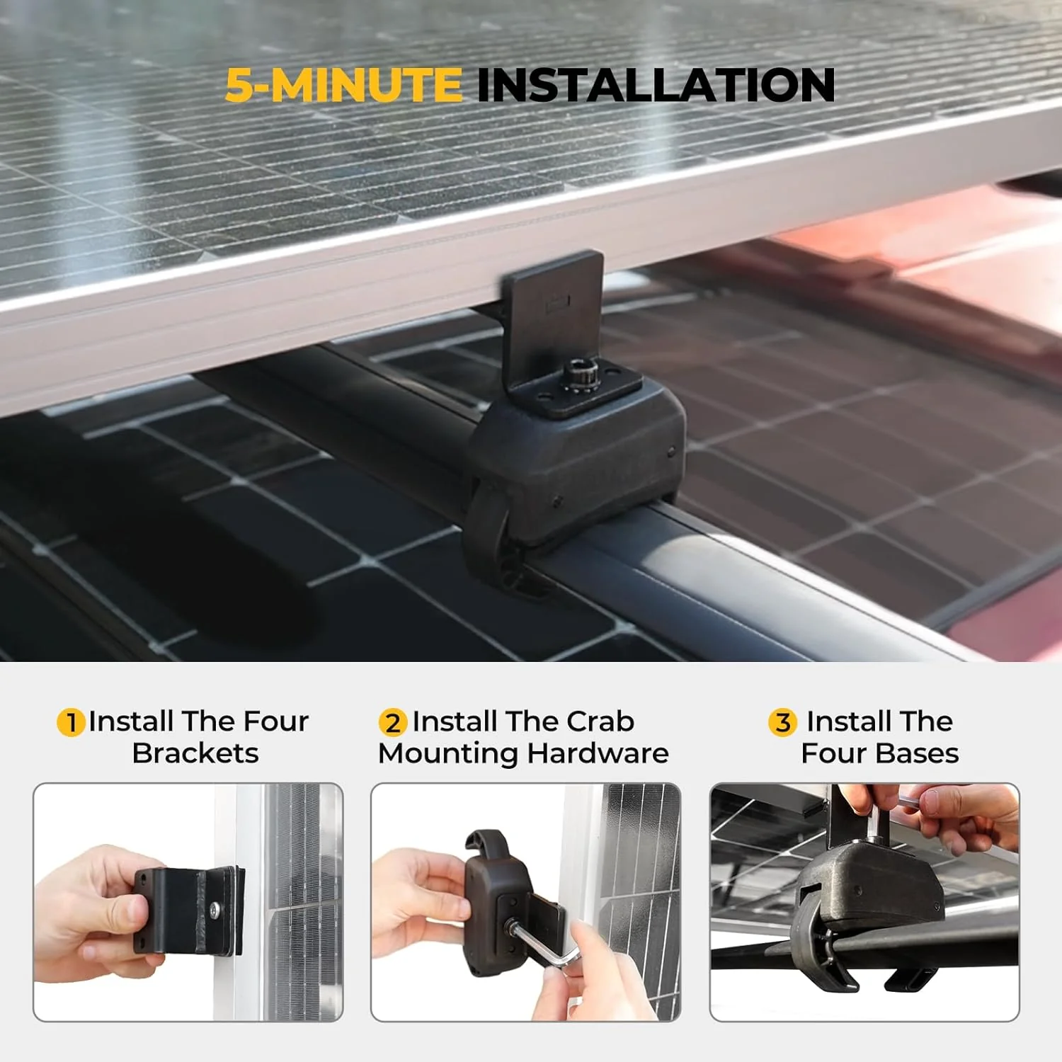 BougeRV Solar Panel Crab Mounting Kit for Cars with Cross Bars - Image 5