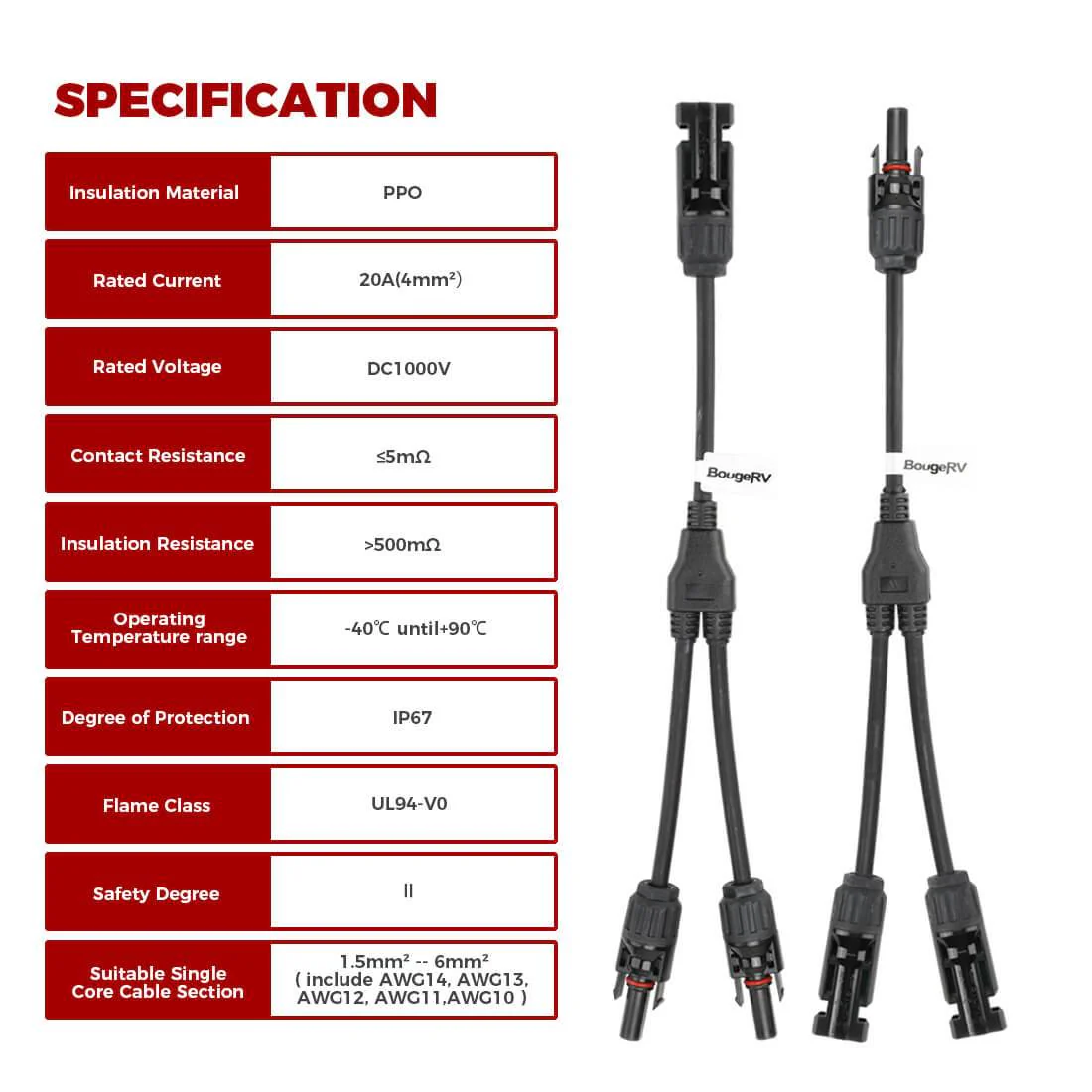 Solar Connectors Y Branch Parallel Adapter Cable Wire - Image 3