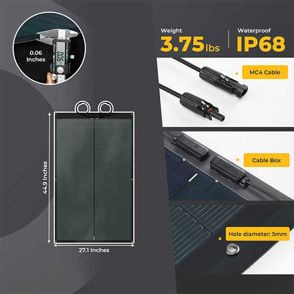 BougeRV Yuma 400W(100W*4pcs) CIGS Thin-film Flexible Solar Panel (Square with Holes) - Image 7